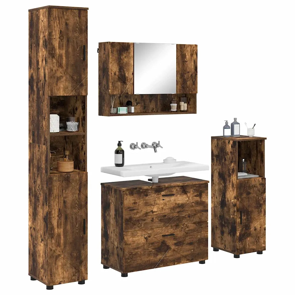 Set di mobili per il bagno con cassetto 4 pcs Rovere fumé