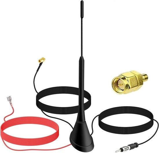 Radio digitale per auto con antenne e amplificatore - DAB+ FM/AM antenne per tetto con connettore SMB e adattatore DIN - cavo 5m