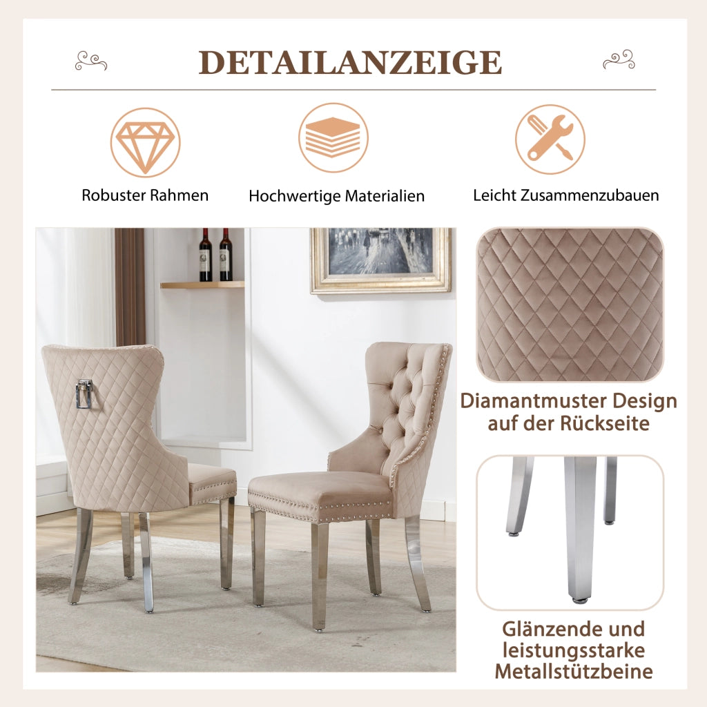 SEDIA da pranzo in velluto beige con struttura in legno massello e gambe in metallo