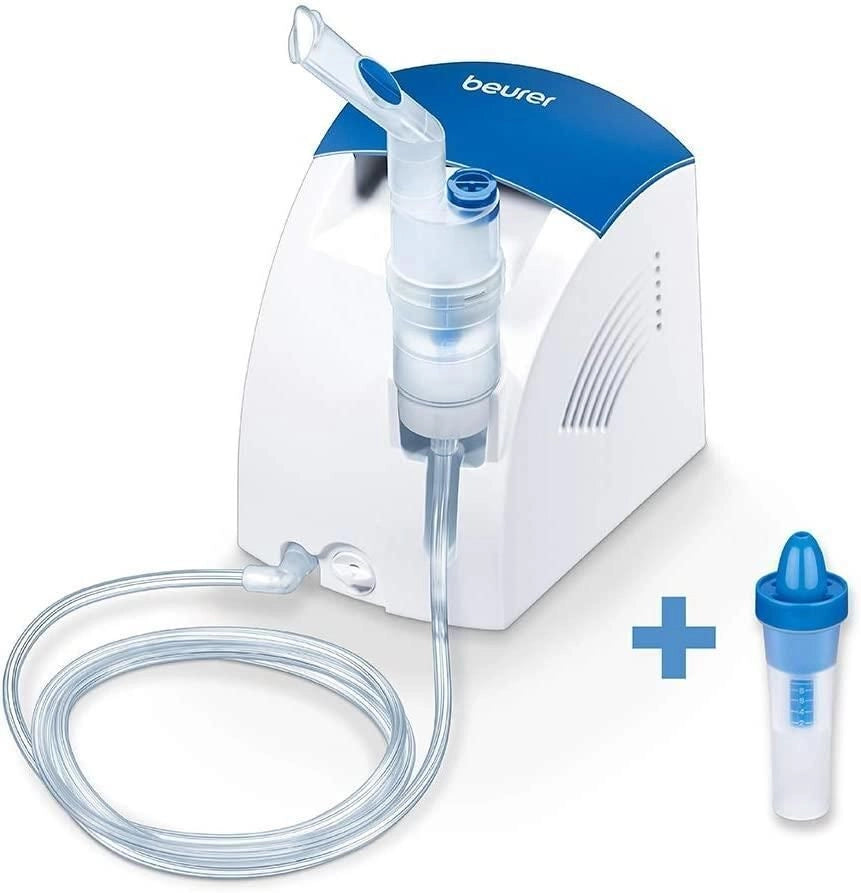 Beurer IH26 Inalatore Aerosol a Compressore con Doccia Nasale Accessori Completi Pressione 0.8 1.45 bar colore Bianco Blu