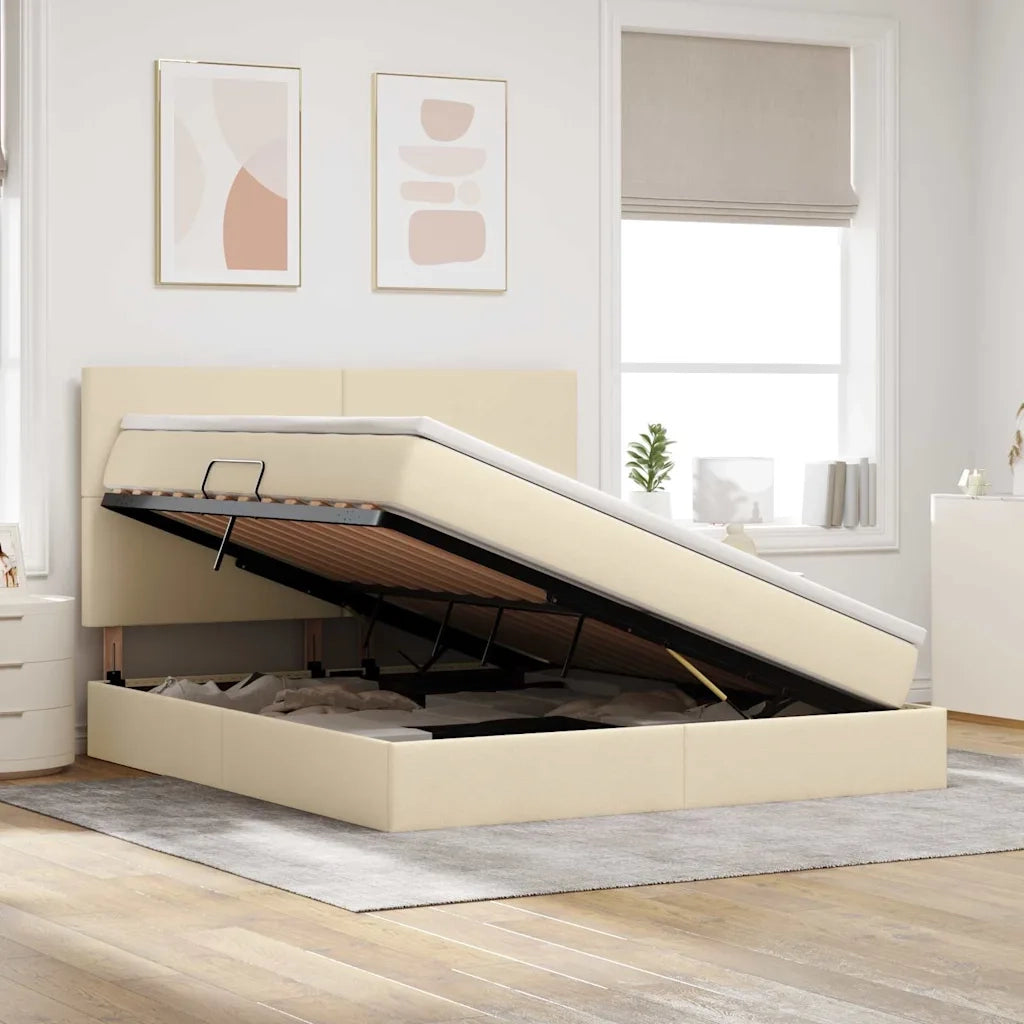 Letto con contenitore e LED Crema 160 x 200 cm Poliestere