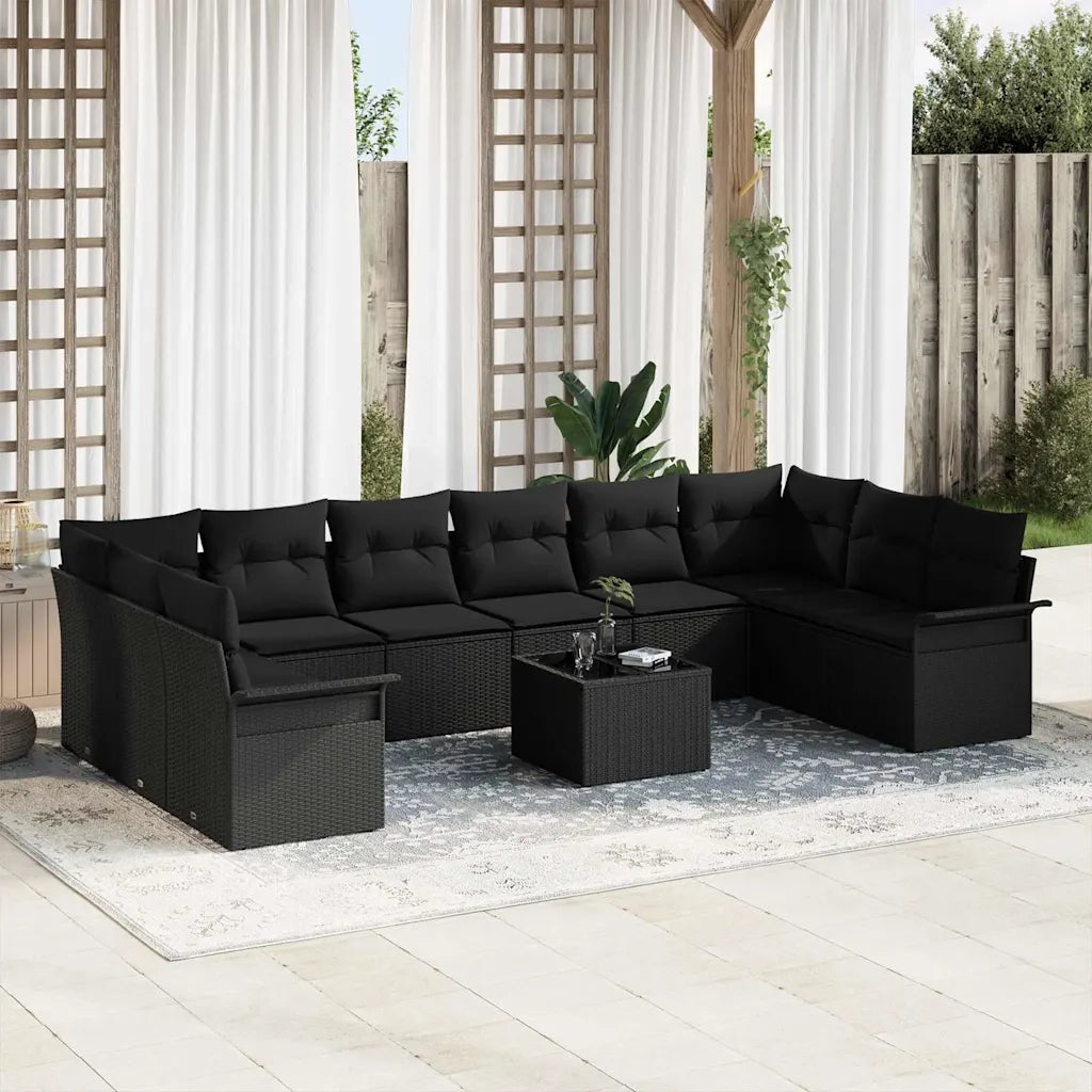 Set Divano da Giardino con cuscino 11 pcs Beige Poly Rattan