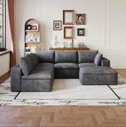 Divano modulare in tessuto di velluto a coste grigio scuro 260x250 cm con imbottitura rimovibile e design a doppio strato