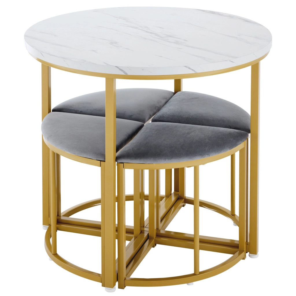 set tavolo da pranzo e 4 sedie salvaspazio rotondo con sedie impilabili in MDF metallo bianco grigio 80 cm