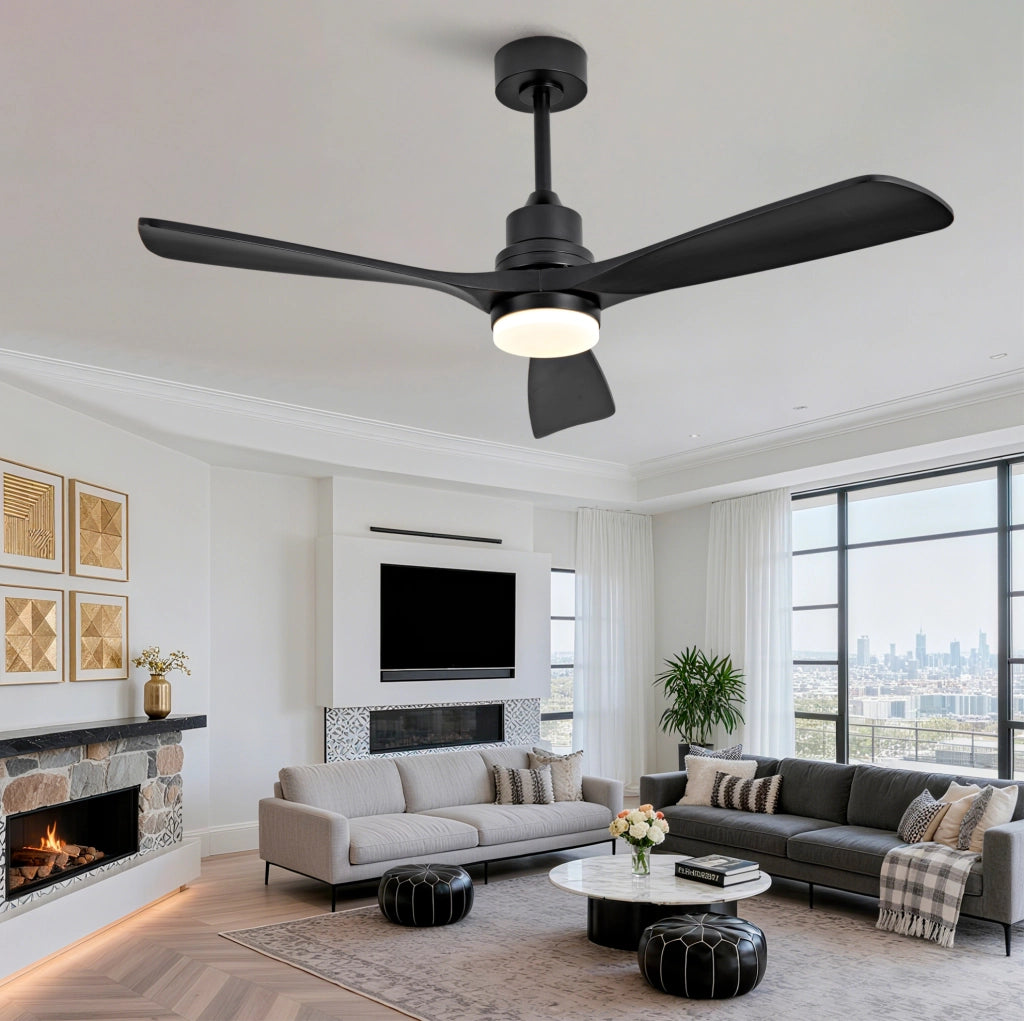 Ventilatore da soffitto ULEVR 52 pollici con LED dimmerabile 3CCT, telecomando, 6 velocit¨¤ e pale in legno nero