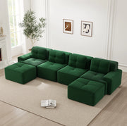 Divano modulare 4 posti senza braccioli in velluto a coste verde con chaise longue a U
