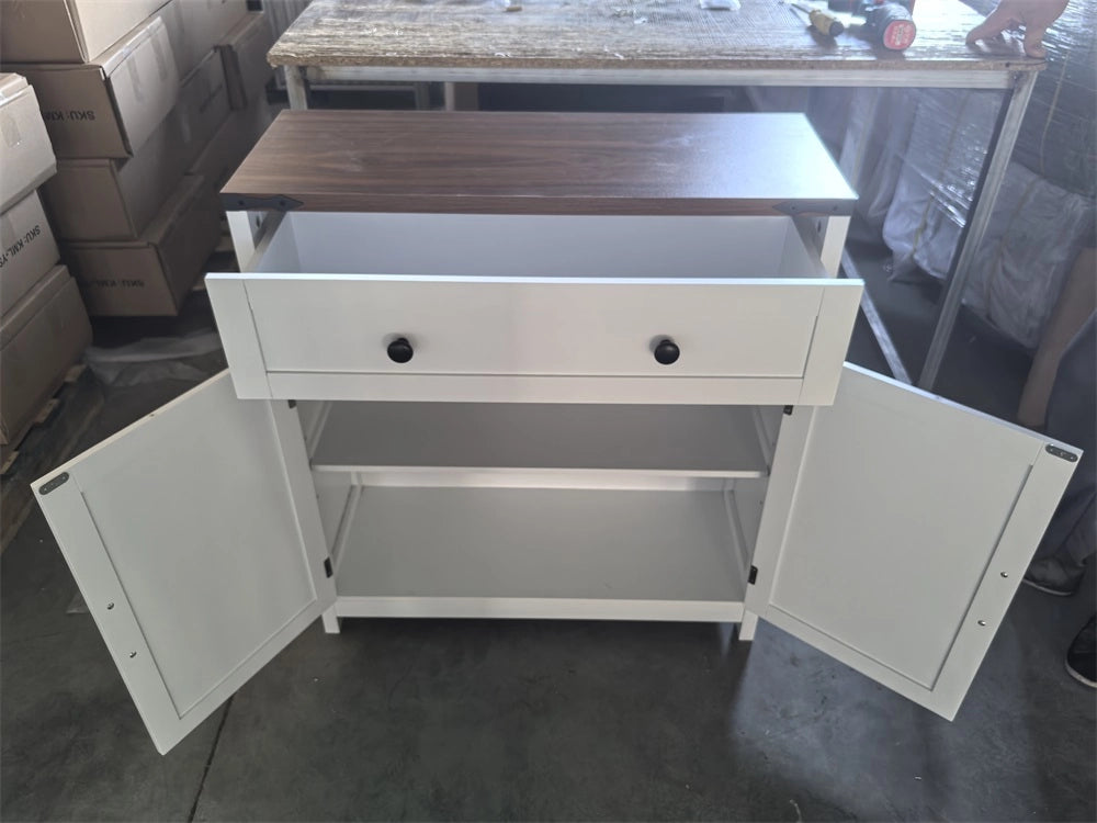 Credenza da cucina con cassetto, 2 ante e ripiano regolabile, per cucina e ingresso, MDF bianco, 76 × 30 × 83 cm