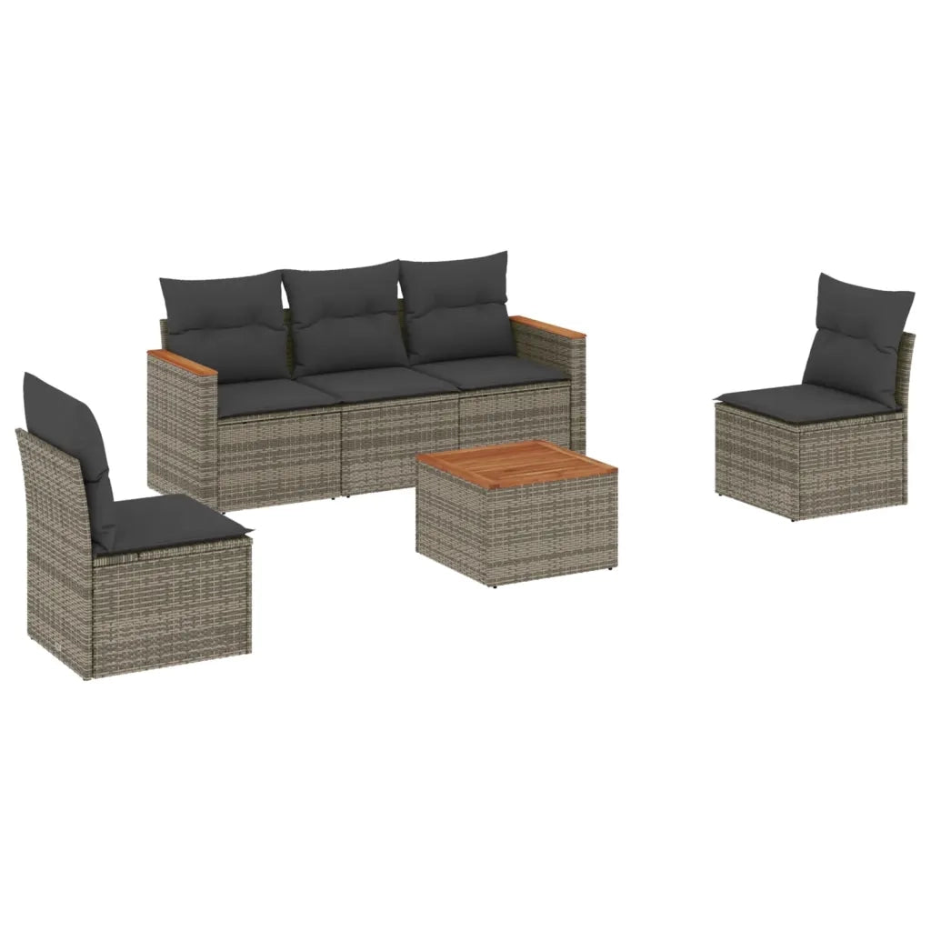 Set Divano da Giardino 6 pz | Set Salotto da Giardino con Cuscini Grigio in Polyrattan