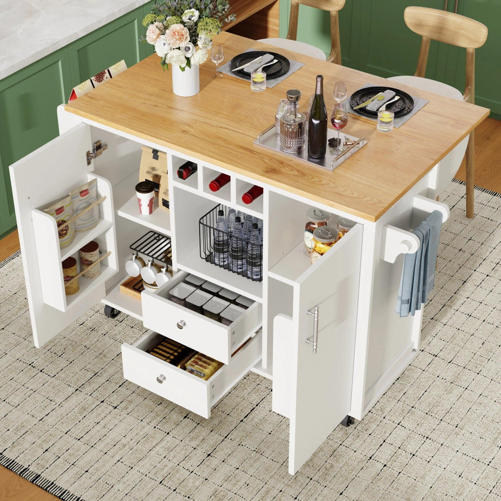 CARRELLO Cucina con piano ribaltabile 137,9x73x92,2 cm MDF bianco con ruote