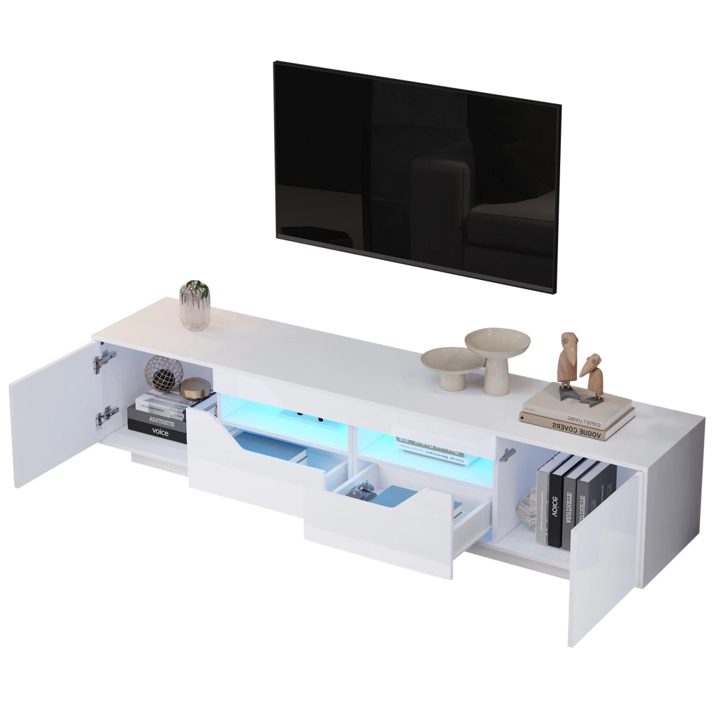 Mobile TV 180x40x45 cm con 2 cassetti; 2 armadietti e LED; bianco