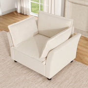 Poltrona con braccioli 90x81x87 cm in ciniglia beige con 2 cuscini rimovibili