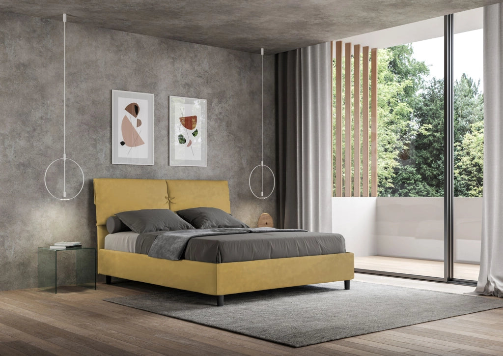 BS COM Letto matrimoniale senza rete imbottito 160x190 microfibra ocra