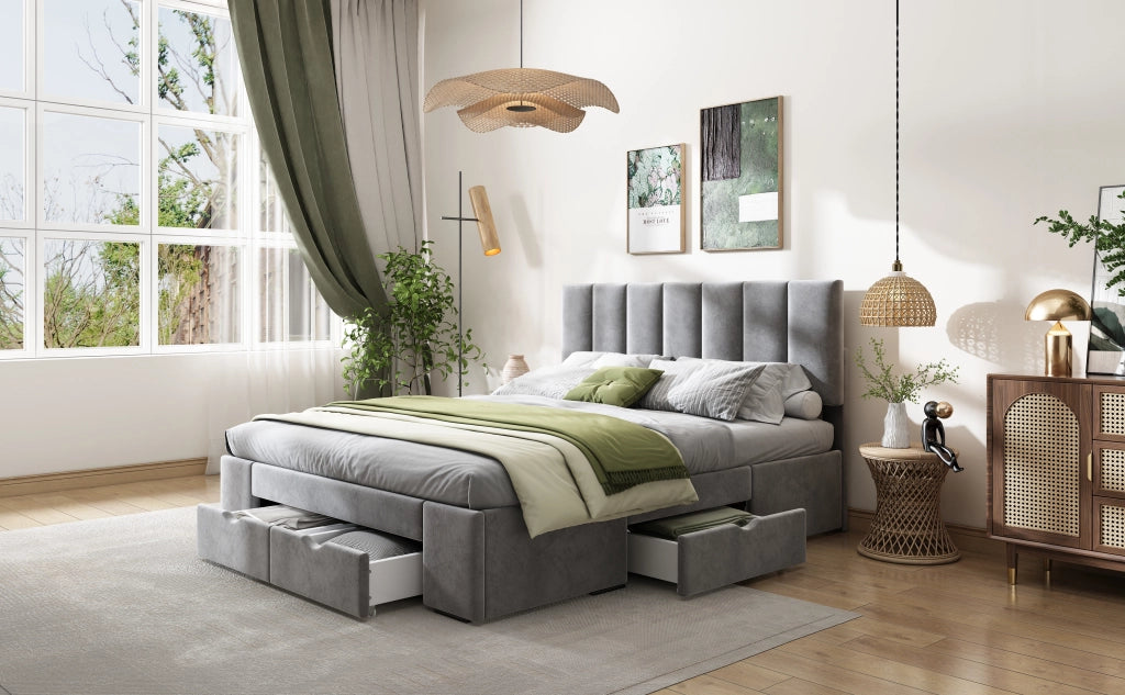 letto imbottito velluto grigio 142 x 203.5 cm