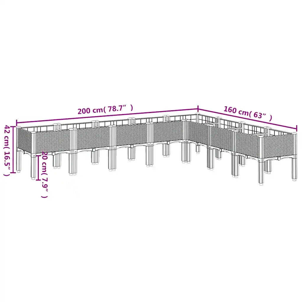 Fioriera rialzata design elegante terrazza giardino 200 x 160 x 42 cm in PP blu grigio 02_0047459
