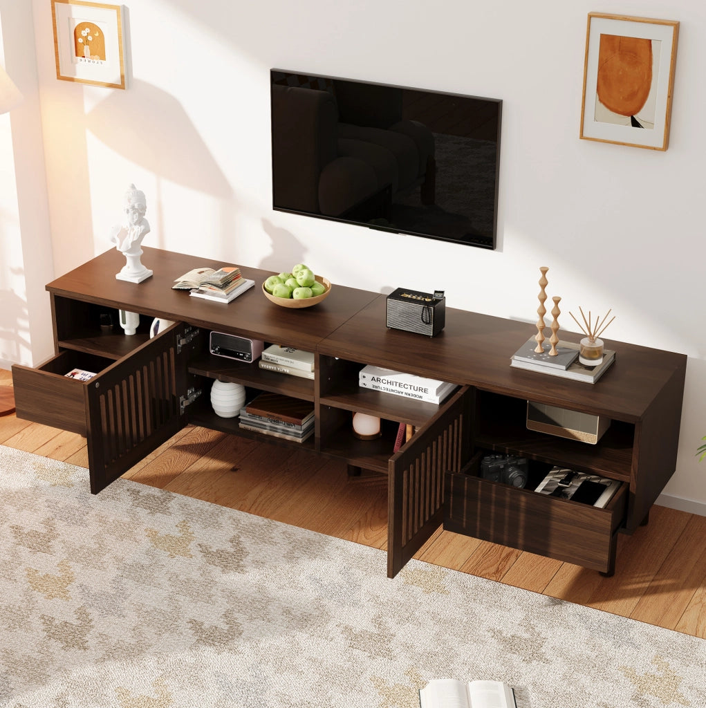 Mobile TV ULEVR 180x40x51 cm con 2 ante a griglia, 2 cassetti e vani aperti, MDF color noce