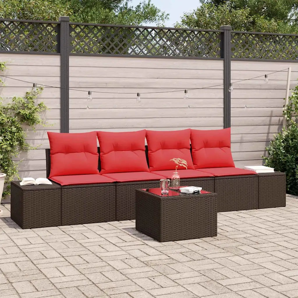 Set Divano da Giardino 5 pz Beige e Rosso polyrattan 3355603