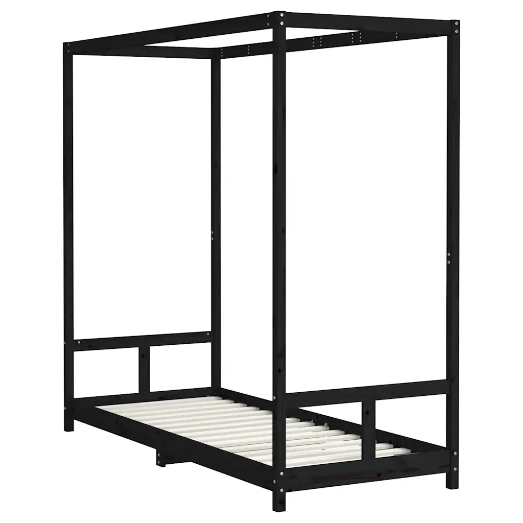 Giroletto per Bambini | Letto Infantile | Lettino Nero 80x200 cm in Legno Massello di Pino