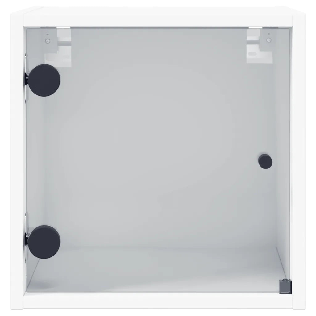Set di 2 Comodini | Armadio da Notte | Mobiletto da notte con Ante in Vetro Bianco 35x37x35 cm