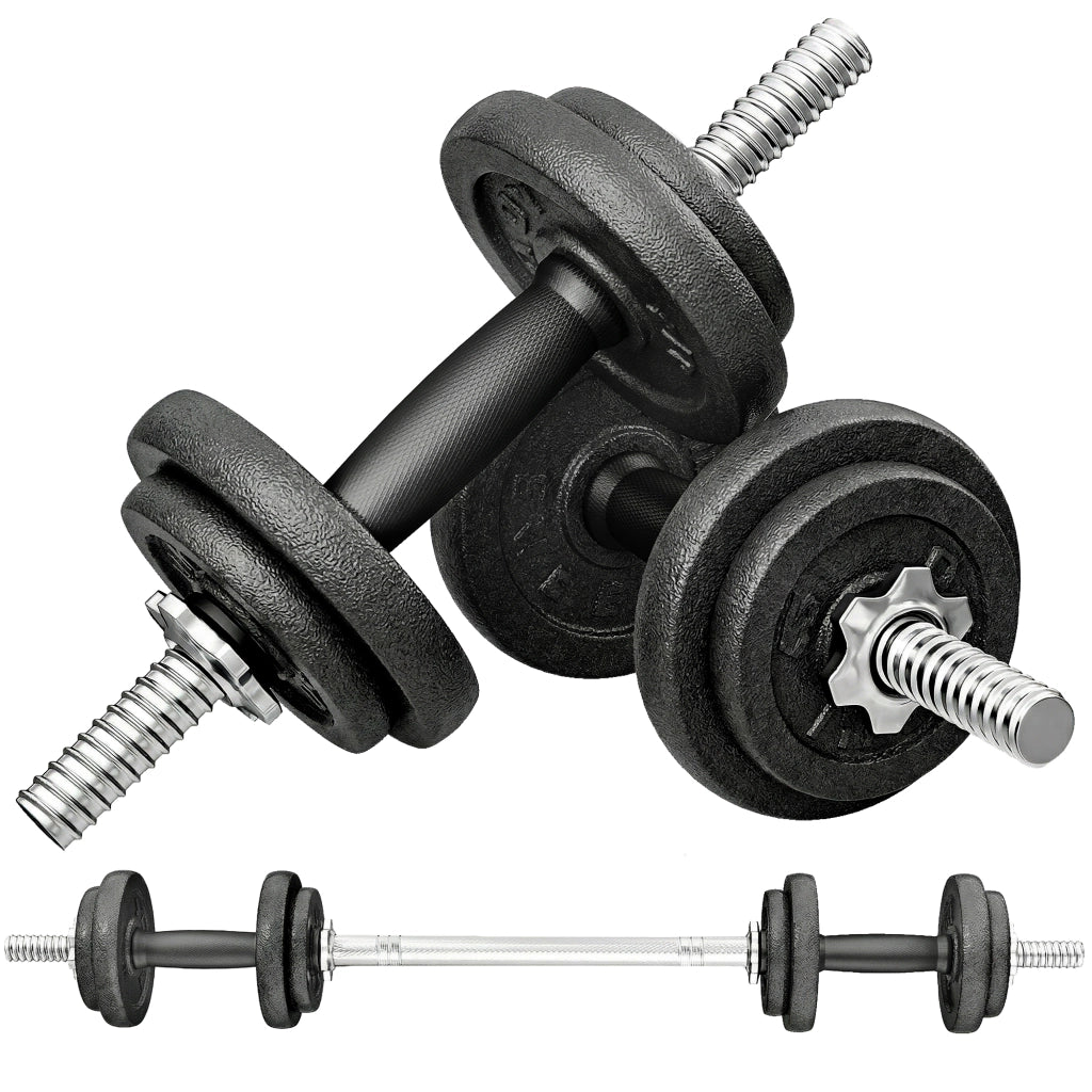 Set Pesi e Bilanciere da 20kg con Impugnature Antiscivolo, 8 Dischi Pesi, Barra Bilanciere e 2 Barre Manubri in Acciaio