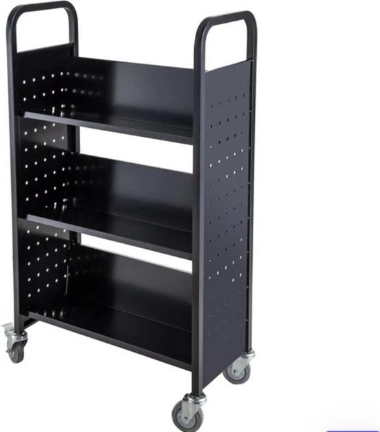 Libreria con Carrello per Libri - 128.2x35x128.2 cm - Spazio Ampio per Libri