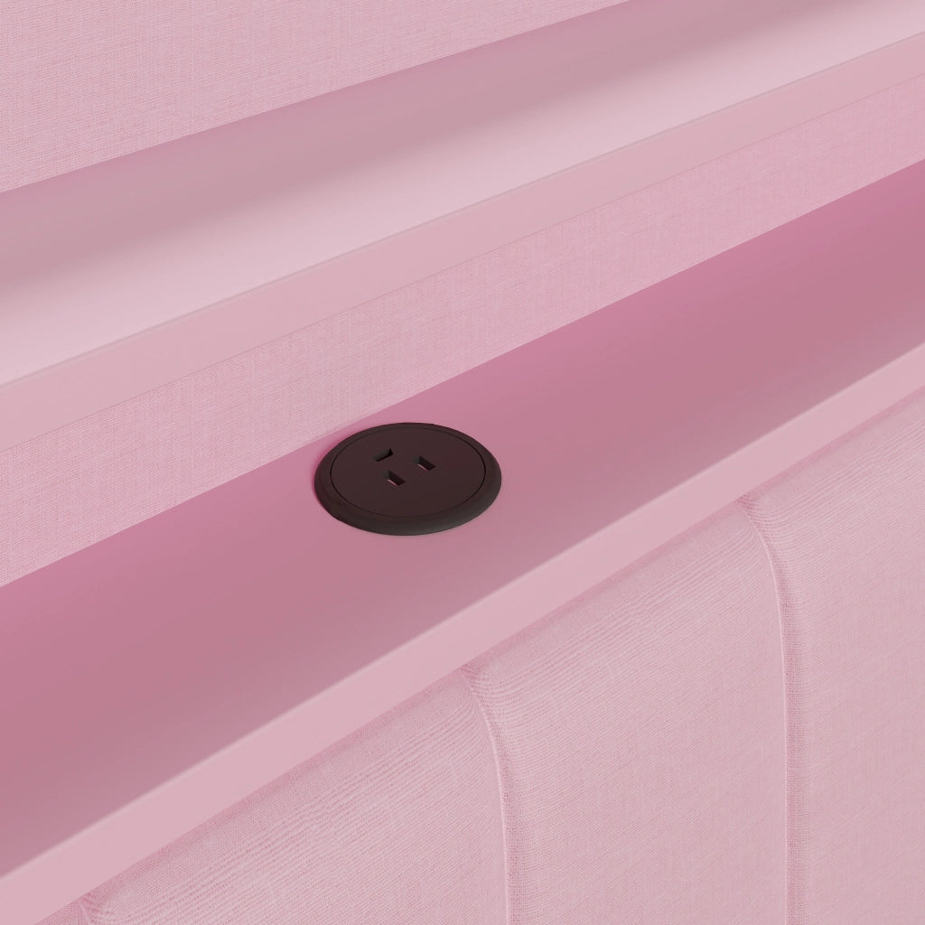 OKWISH Letto Divano 140 x 200 cm, Letto Matrimoniale con 2 Cassetti, USB, LED e Scrivania, senza Materasso, Rosa