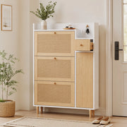 Scarpiera a ribalta con ripiani regolabili; 90 ¡Á 125 ¡Á 17 cm; MDF; naturale e bianco