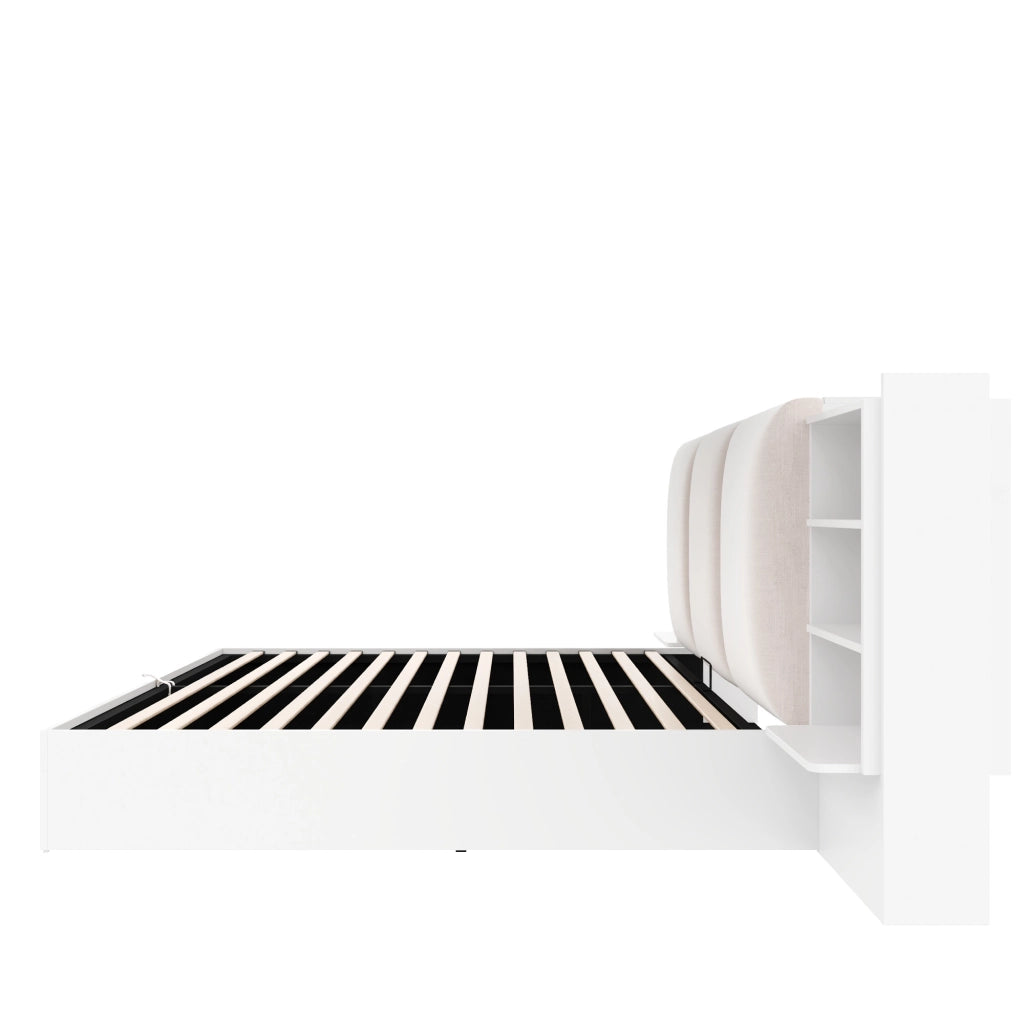Letto Contenitore Imbottito 180x200 cm con Sollevamento Idraulico; LED; Bianco