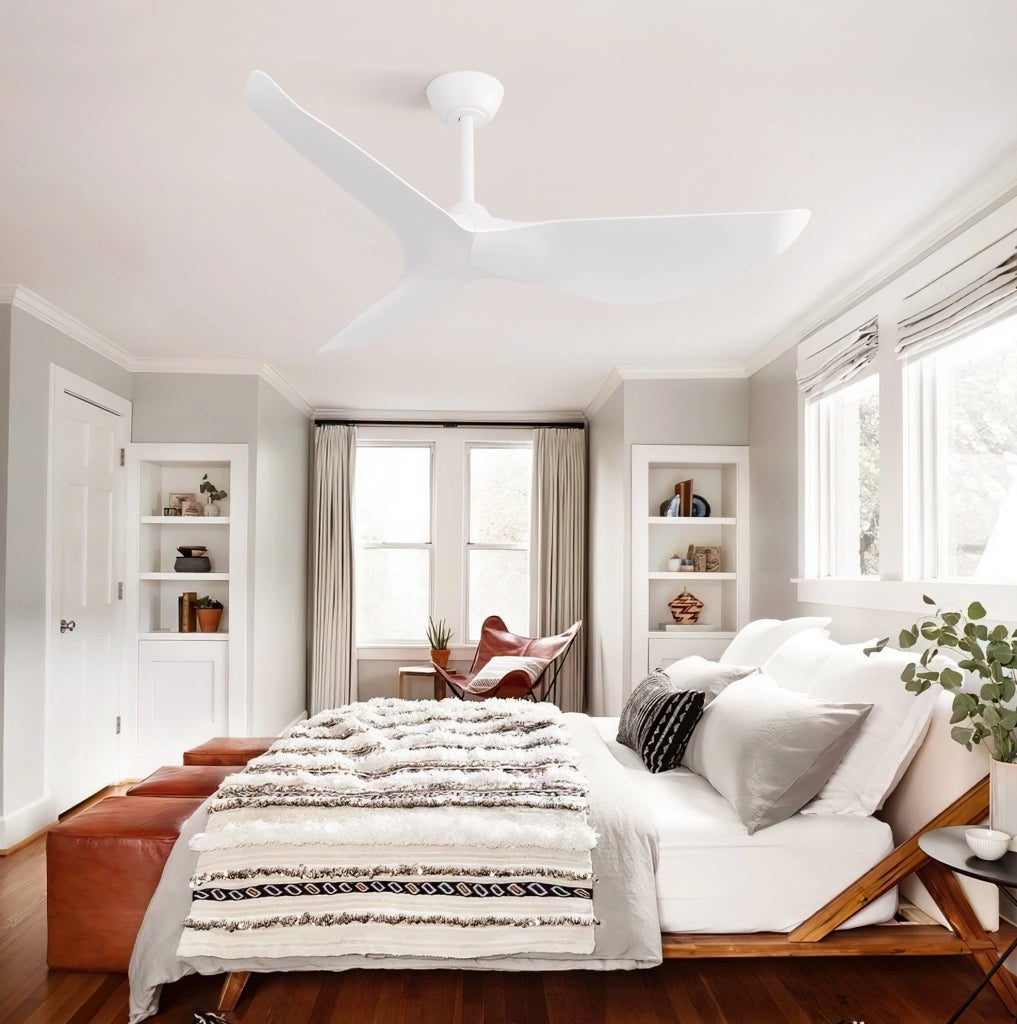 Ventilatore da soffitto ULEVR 96 cm senza luce, 3 pale ABS bianche, motore DC reversibile con telecomando