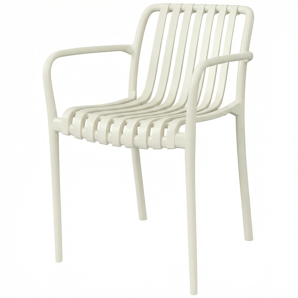 Set 4 Sedie da Giardino Impilabili ¨C Xylo ¨C Design a Lamelle con Braccioli Ergonomico Bianco Crema