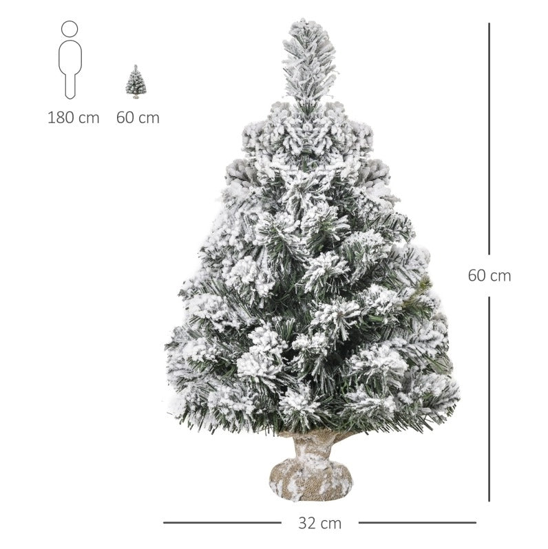 Albero di Natale Artificiale in Plastica ? 32 x 60 cm con Effetto Neve Verde e Bianco per Tavolo e Ufficio
