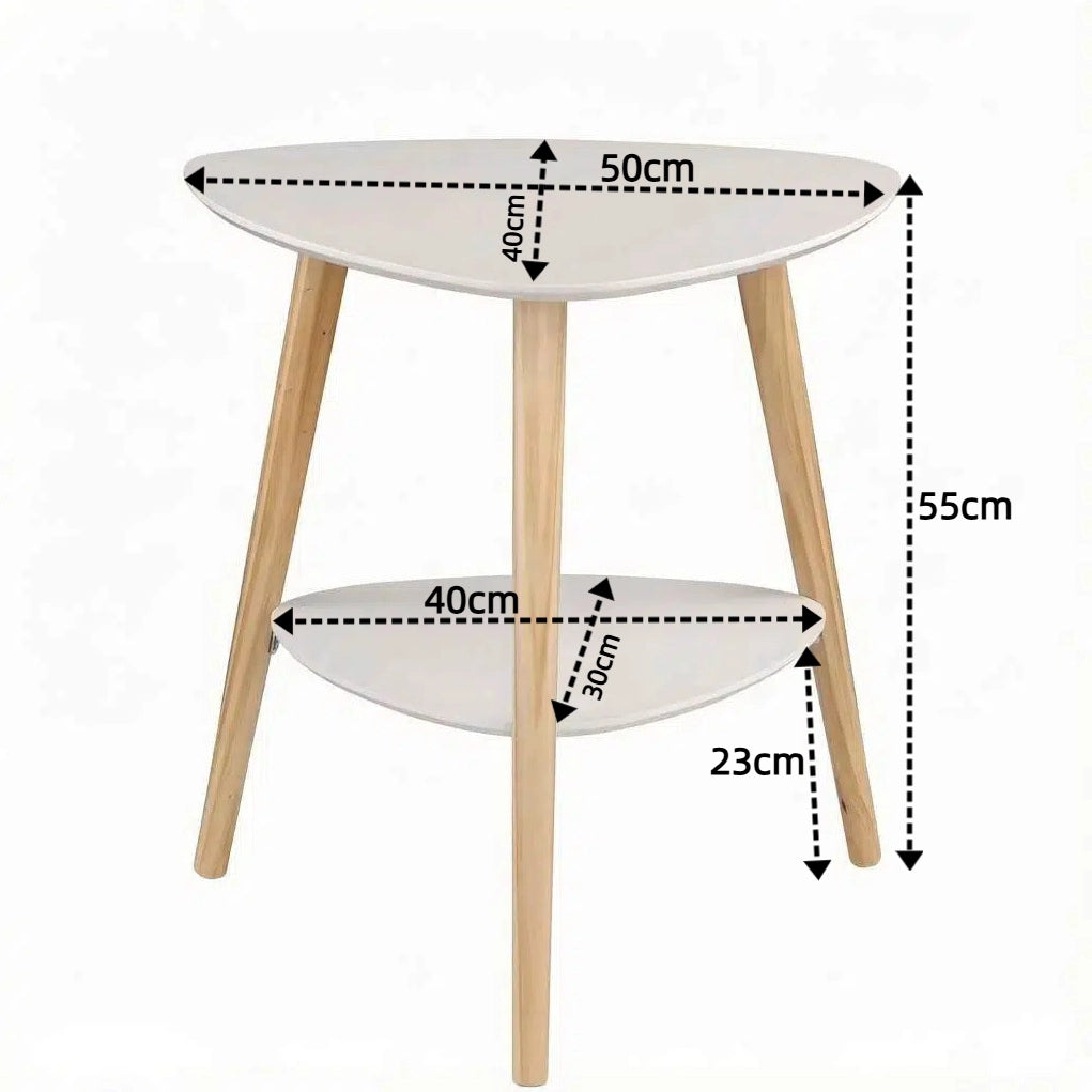 Tavolino Laterale Bianco con Due Ripiani in MDF e Legno Massello 50x40x55 cm