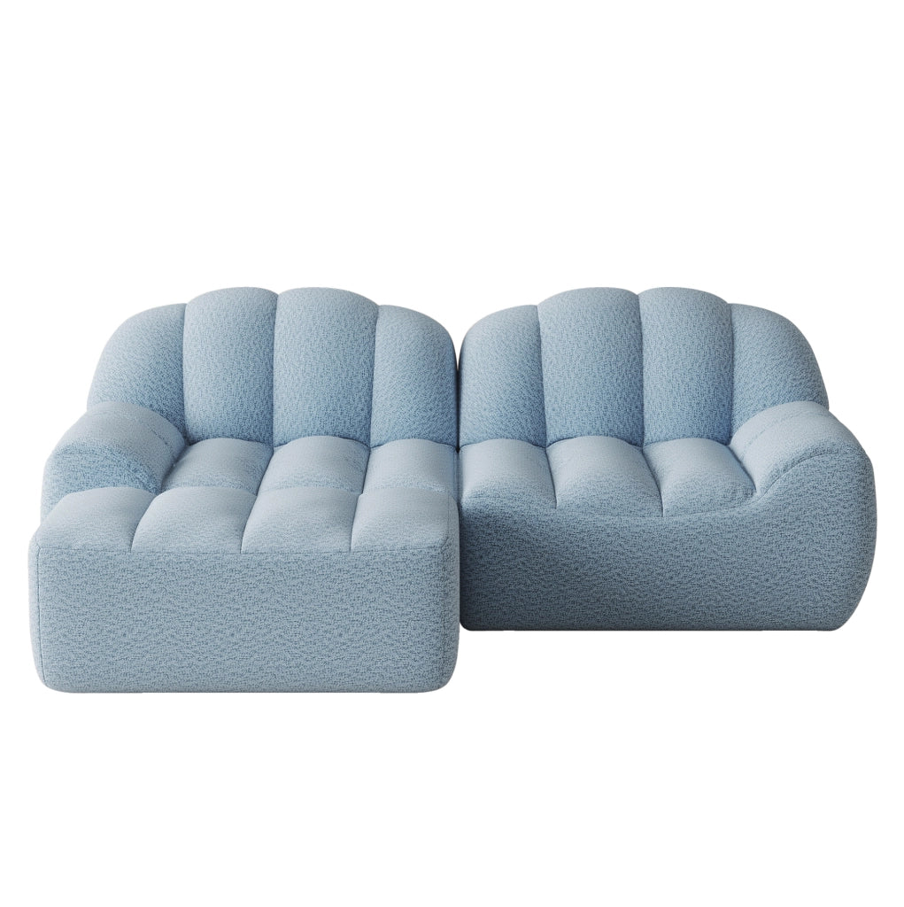 Divano angolare modulare 210x165x79 cm in tessuto blu, senza montaggio