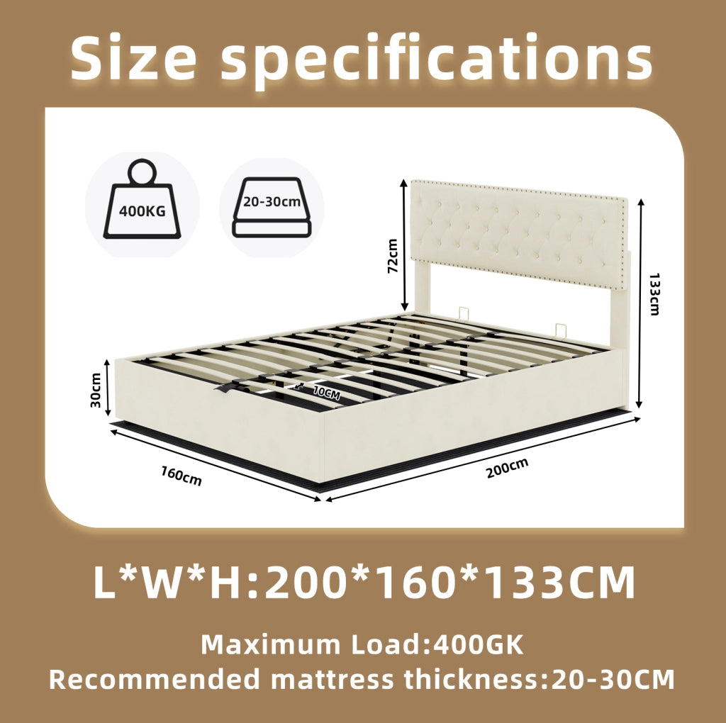 Letto moderno minimalista beige 160x200 cm con contenitore e materasso incluso