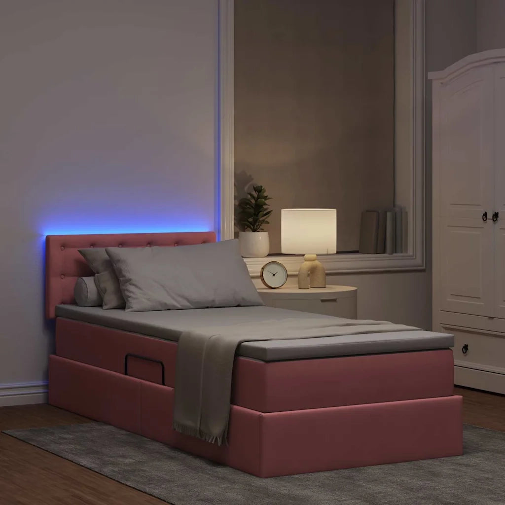 Letto con contenitore e LED con led Rosa 90 x 200 cm Velluto 3371492