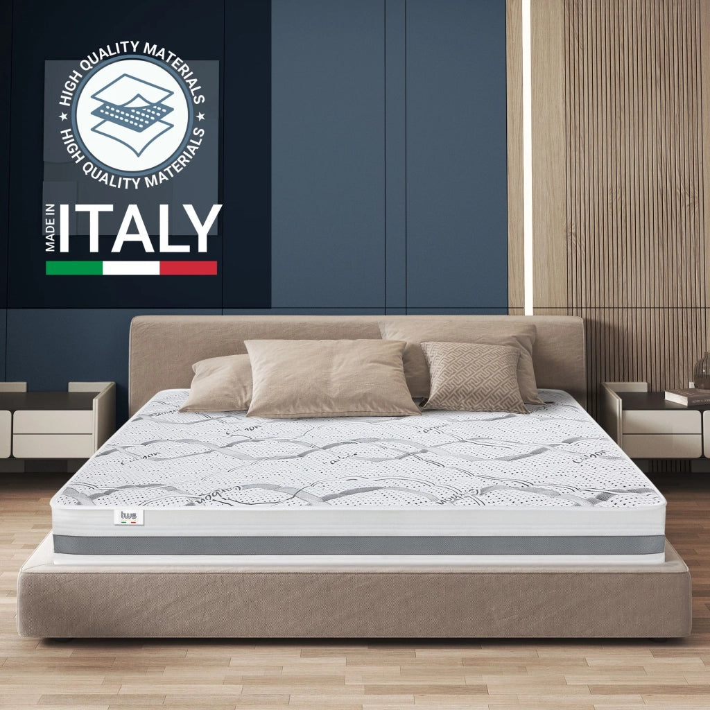 Materasso in Memory Foam Matrimoniale Francese 140x200 Altezza 22 cm | Rigidità media/alta | Tessuto Anallergico e Traspirante | Proprieta' Ortopediche Automodellanti | Prodotto in Italia
