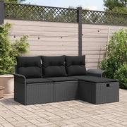 Set Divano da Giardino con cuscino 4 pcs Nero Poly Rattan