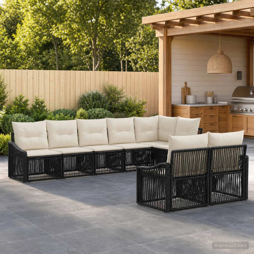 Set Divano da Giardino 8 pz Nero polyrattan 3436066