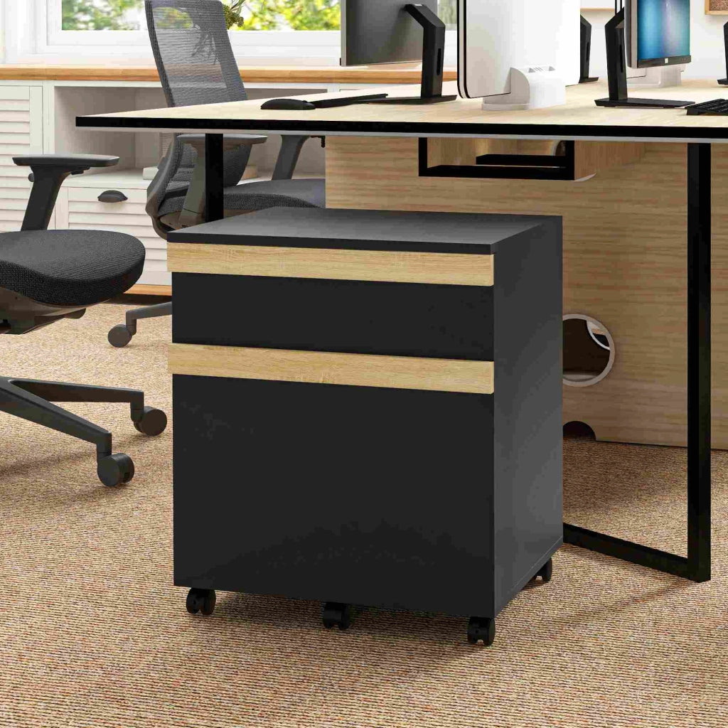 Scrivania con cassetti e ruote ¨C Minimal ¨C Nero 48x40x59,5 cm
