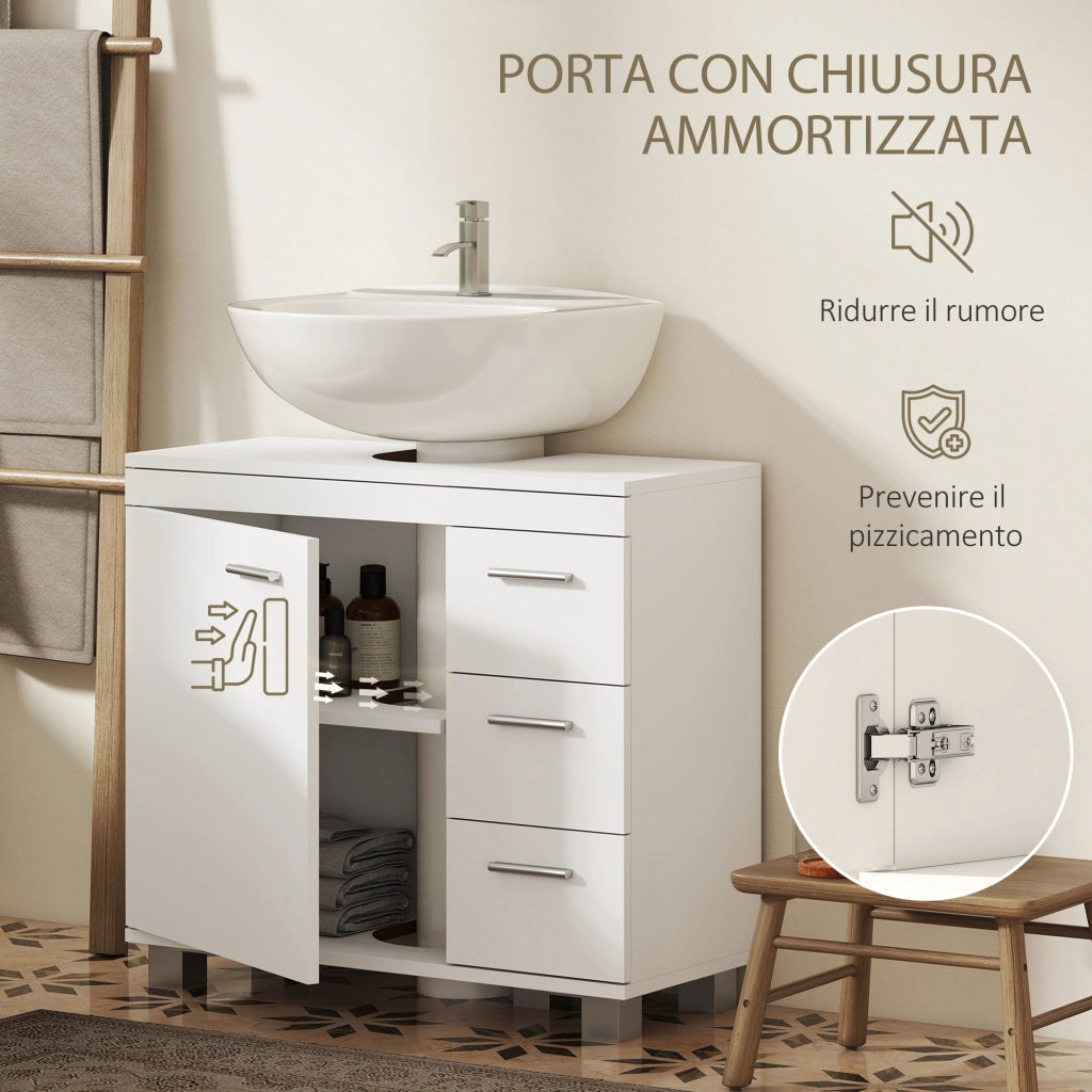 Mobile Sottolavabo Bagno con Armadietto, Ripiani e Cassetti, Bianco