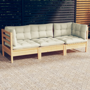 Divano da Giardino a 3 Posti con Cuscini-Sofa da Giardino-Divano da esterno Crema Massello di Pino