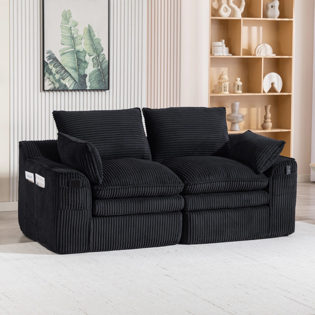 Divano 2 Posti in Tessuto ¨C MINIMAL ¨C Nero, Cuscini, Braccioli