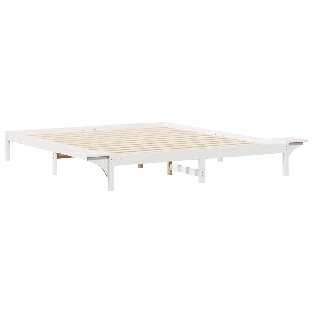Letto con Tavolini Laterali Bianco 200 x 210 cm Pino massello 873236