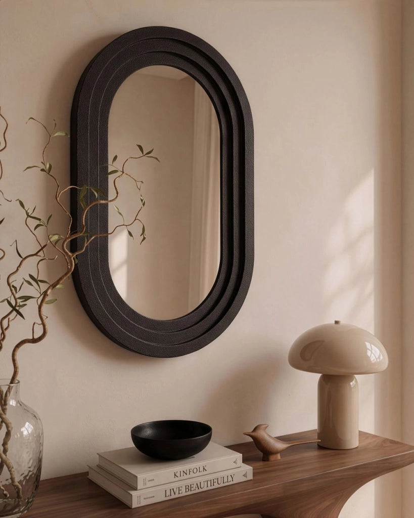 Specchio decorativo da parete in metallo 43 x 69 cm nero stile moderno