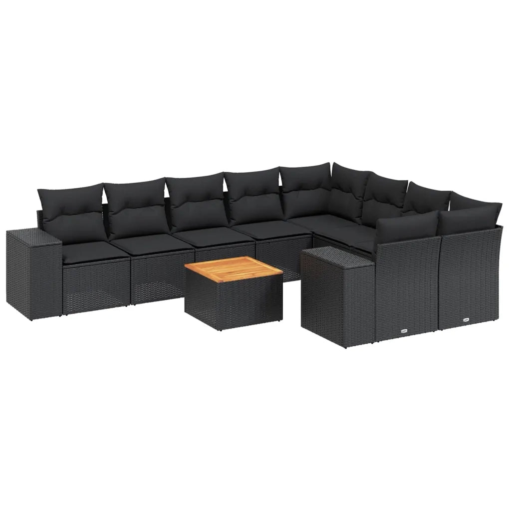 Set Divani da Giardino 10pz con Cuscini in Polyrattan Nero
