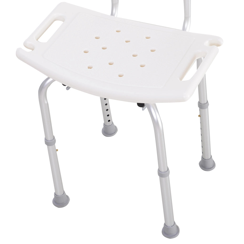 Sedia da Doccia Regolabile Antiscivolo in Alluminio e Plastica con Ventose e Fori di Drenaggio, 50.6x43x71-88 cm