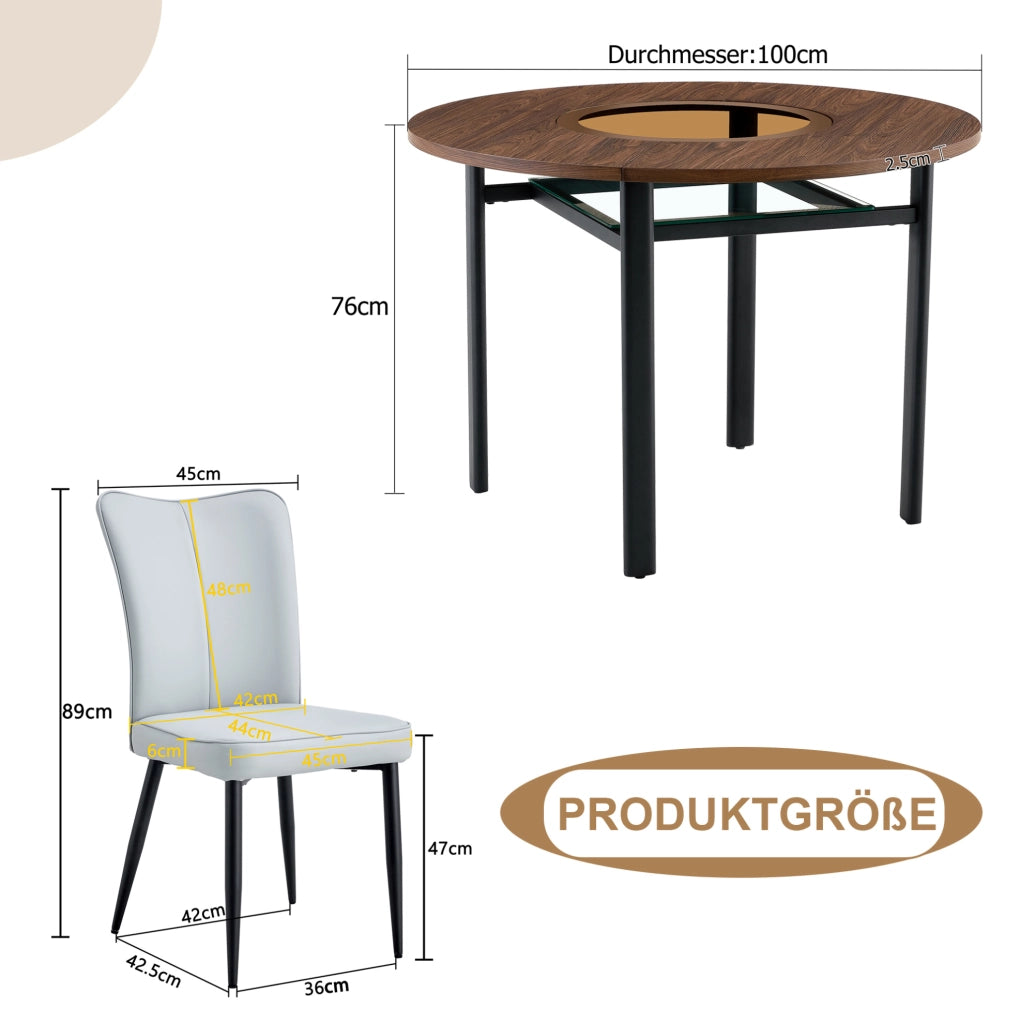 Set tavolo da pranzo rotondo Ø 100 cm con 4 sedie in PU grigio chiaro HOMVRA