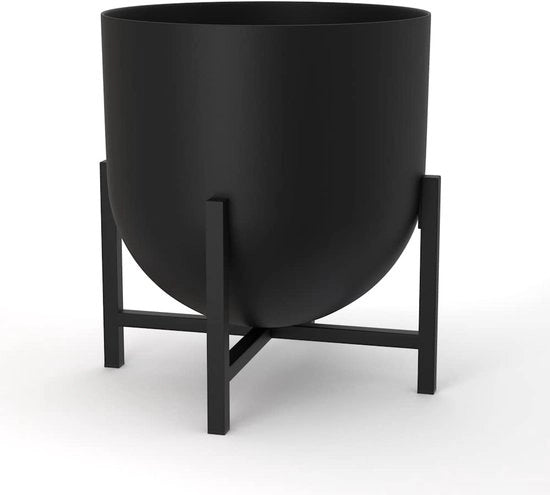 Vaso di Fiori in Metallo per Interni, Grande Vaso (Nero, 22 cm)
