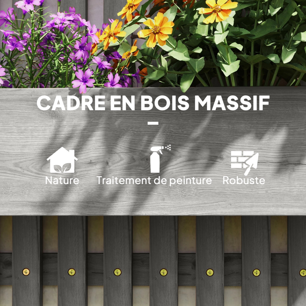 Fioriera da parete con 3 vasi in legno massello amovibili ¨C zephmum ¨C grigio 60x16x80 cm