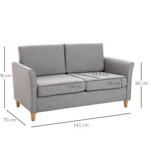 Divano doppio con cuscini sfoderabili in lino grigio chiaro 141x65x78 cm per soggiorno
