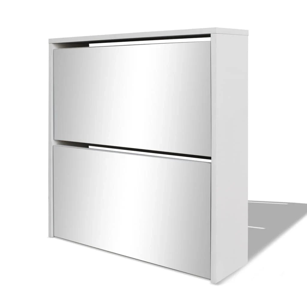 Scarpiera a 2 ripiani con specchio 63 x 17 x 67 cm bianco 02_0043381